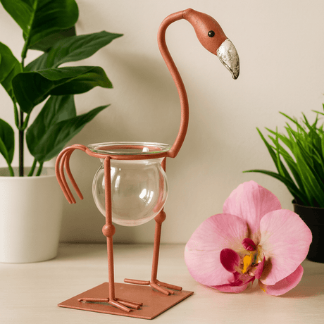 Hydroponic Pot Pink Metal Flamingo Planter - SHAMTAM.COM