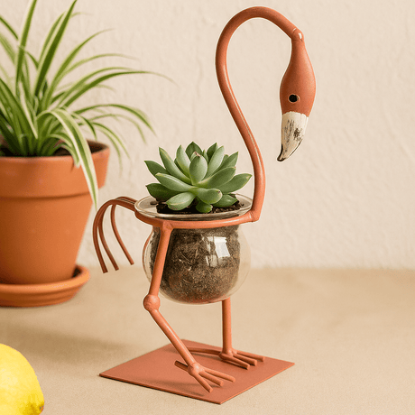 Hydroponic Pot Pink Metal Flamingo Vase - SHAMTAM.COM