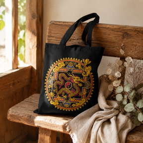 Ikoniczna klasyczna torba typu tote - Smok Yin & Yang - czarna 6oz
