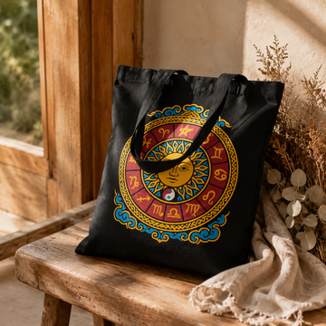 Ikoniczna klasyczna torba typu tote - Zodiac Sun - czarna 6oz