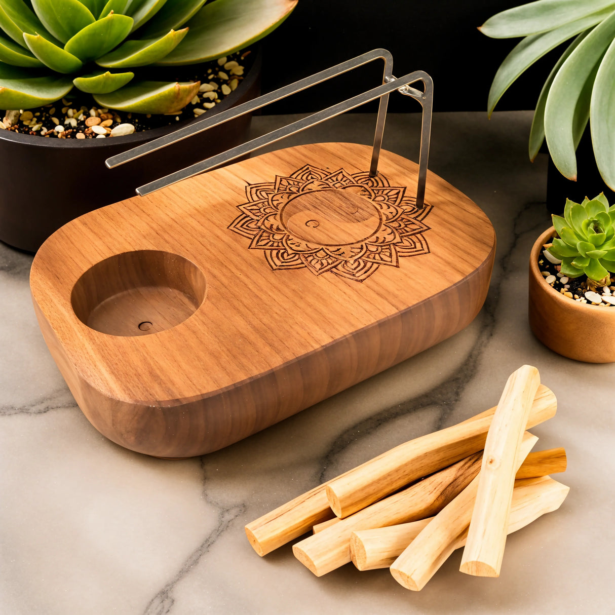 Portavelas Palo Santo - Madera de teca - Diseño Yin &amp; Yang