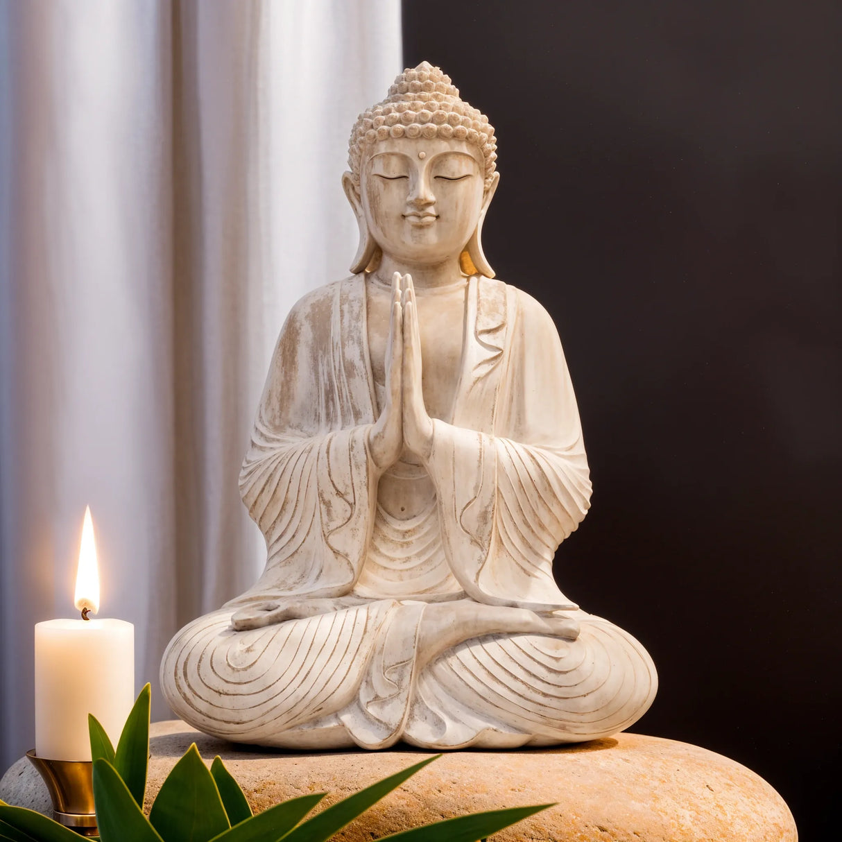 Buddha Statue weiß getüncht - 40cm Willkommen