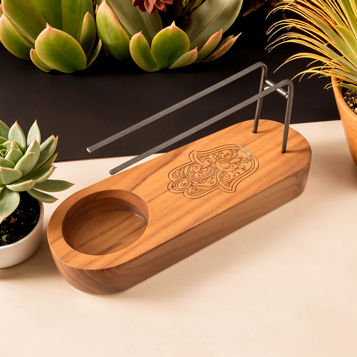 Soporte Palo Santo - Madera de Teca - Hamsa Design