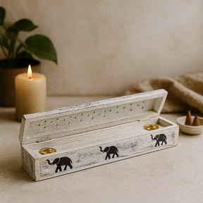 Incense Burner Box, White Washed - SHAMTAM.COM