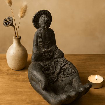 Incense Burner Buddha and Hand Black