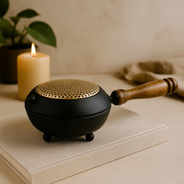 Incense Burner Censer Large Iron Gold Detail