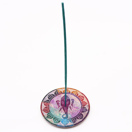 Elegant Ganesha Soapstone Incense Burner – Vibrant Spiritual Decor for Meditation & Relaxation - SHAMTAM.COM