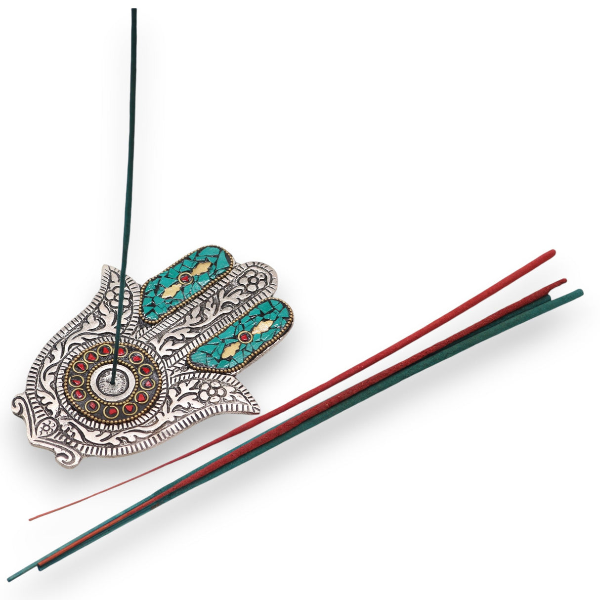 Incense Burner Green Small Hamsa - SHAMTAM.COM