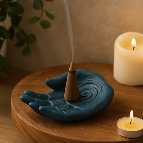 Incense Burner Hand Fertility Blue Finish - SHAMTAM.COM