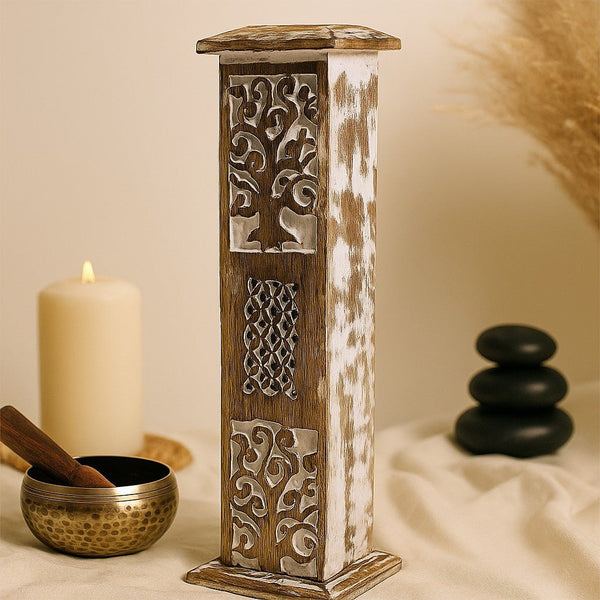 Incense Burner Smoke Tower White Washed