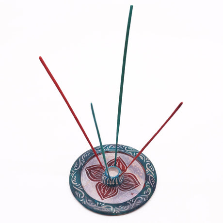 Elegant Four - Petal Soapstone Disc Incense Burner - Multi - Purpose Holder for Sticks & Cones - SHAMTAM.COM