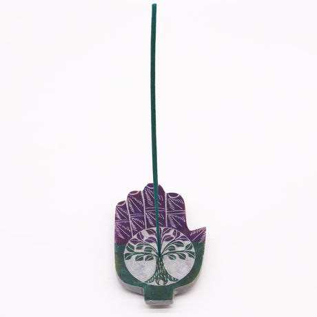Soapstone Hamsa Incense Burner with Tree of Life Design - Enhance Meditation & Spiritual Growth - SHAMTAM.COM