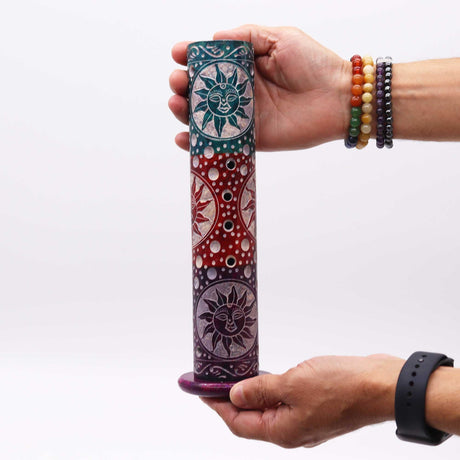 Radiant Sun Motif Soapstone Tower Incense Burner - Elegant Celestial Design for Meditation & Relaxation - SHAMTAM.COM