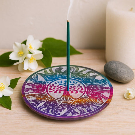 Incense Burner Soapstone Tree of Life 6 Elephants - SHAMTAM.COM