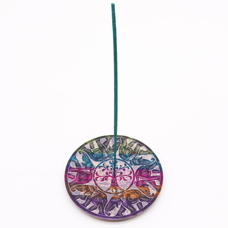 Soapstone Disc Incense Burner with 6 Lucky Elephants - Artistic Tree of Life Design for Serenity and Luck - SHAMTAM.COM