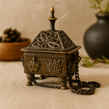 Incense Burner Tibetan Brass Hanging Eight Auspicious Symbols - SHAMTAM.COM