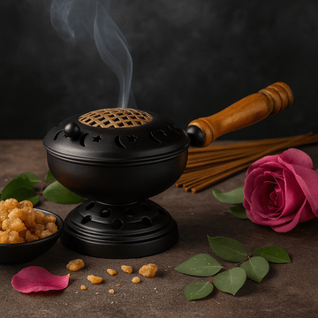 Incense Burner With Stand – Large Iron Gold Detail