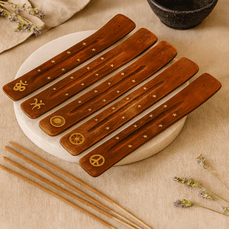 Incense Holder Ash Catcher Mango Wood Brass Inlaid - SHAMTAM.COM