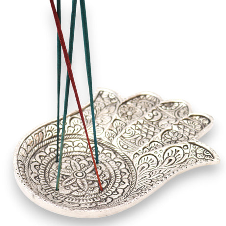 Polished Aluminium Lrg Hamsa Incense Holder - SHAMTAM.COM