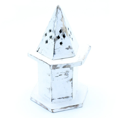 Incense Holder - Pyramid Mini House - White Washed - SHAMTAM.COM