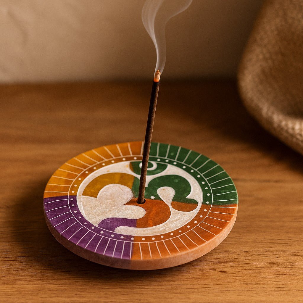 Incense Holder Soapstone Om Disc 8cm - SHAMTAM.COM