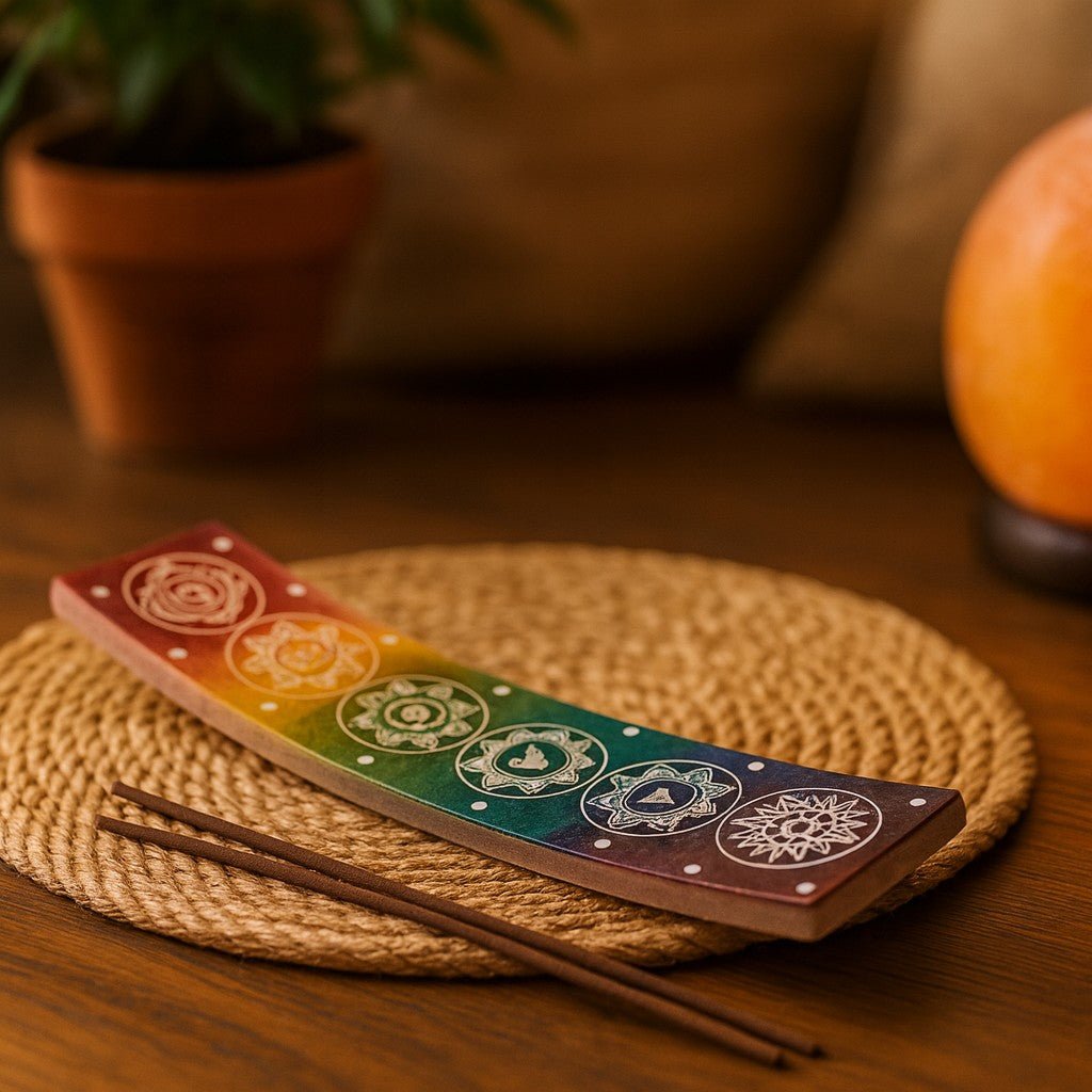 Incense Holder Soapstone Seven Chakra 26x5cm - SHAMTAM.COM
