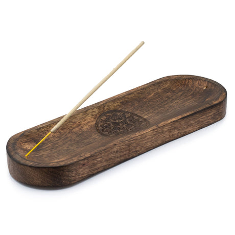 Elegant Wooden Mandala Incense Holder Tray - Large 30x10cm Oval Design with Polished Finish - SHAMTAM.COM