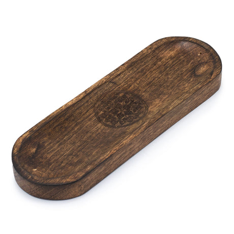 Elegant Wooden Mandala Incense Holder Tray - Large 30x10cm Oval Design with Polished Finish - SHAMTAM.COM
