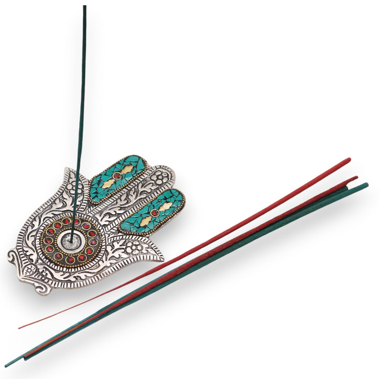 Incense Burner Green Small Hamsa - SHAMTAM.COM