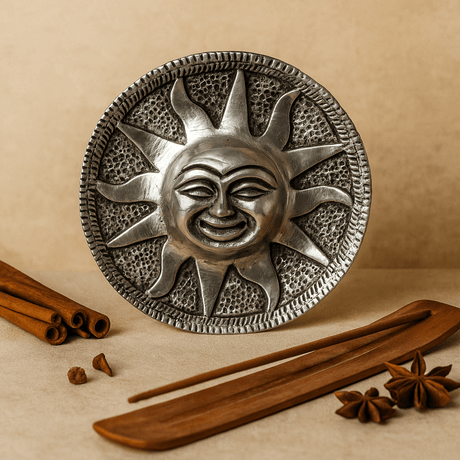 Incense Stick Holder Sun Design Polished Aluminium 9cm - SHAMTAM.COM
