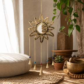 Indian Chimes - Sun Moon Sm Mirror 5 Bells — styled in a warm, naturally lit interior