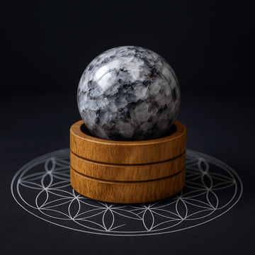 Sfera di Pietra di Luna Indiana 50mm con supporto