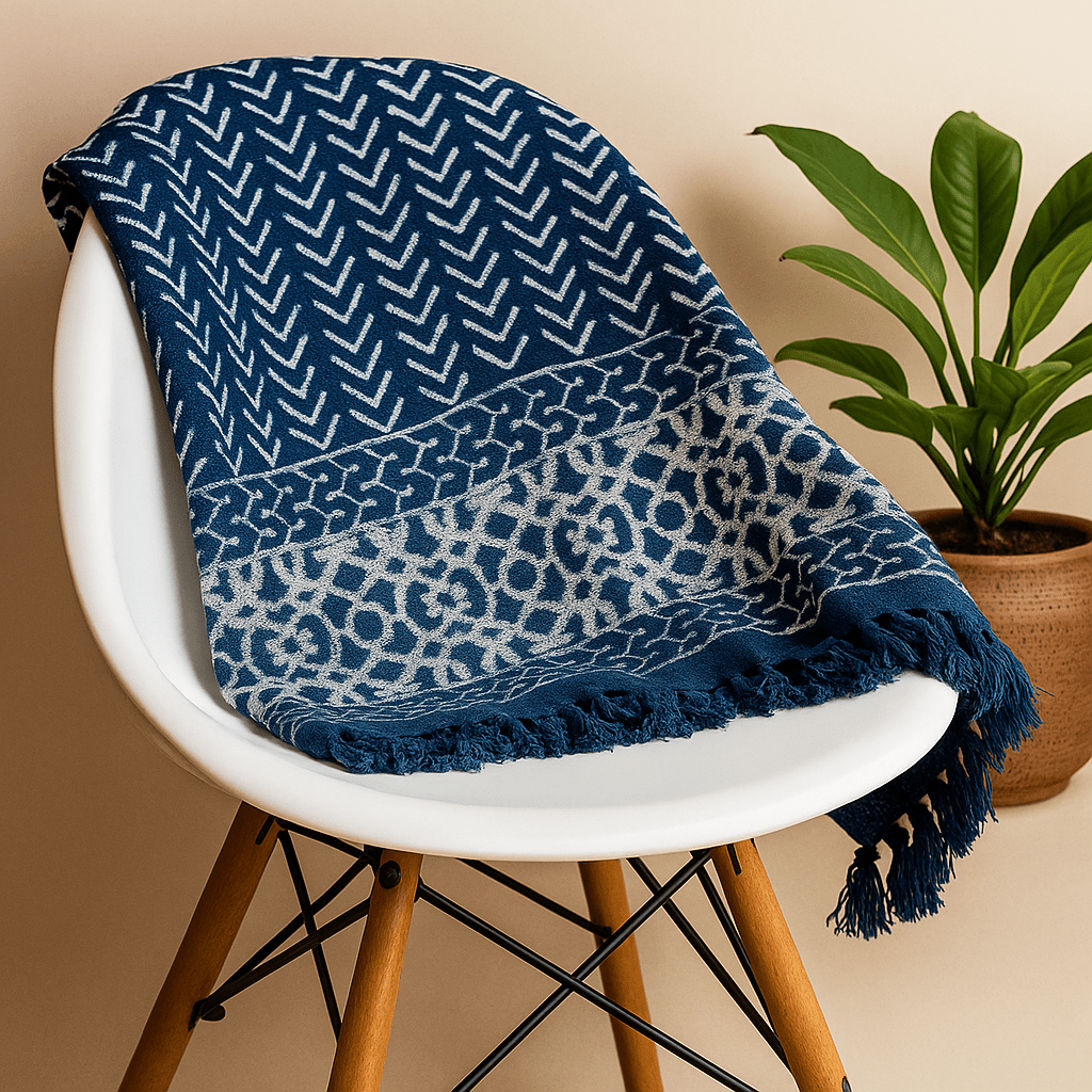 Indigo Throw Blanket 170x120cm Seedha Arrows Handmade - SHAMTAM.COM