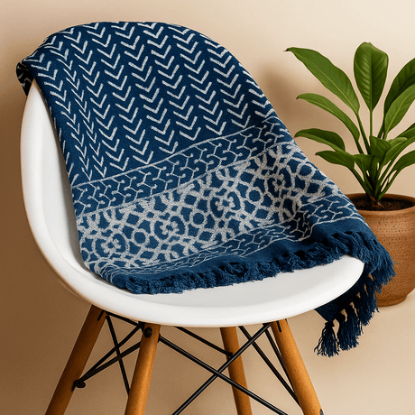 Indigo Throw Blanket 170x120cm Seedha Arrows Handmade - SHAMTAM.COM
