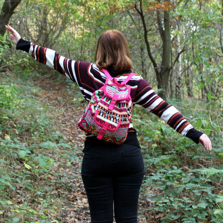 Boho Backpack Jacquard Bag - Pink - SHAMTAM.COM