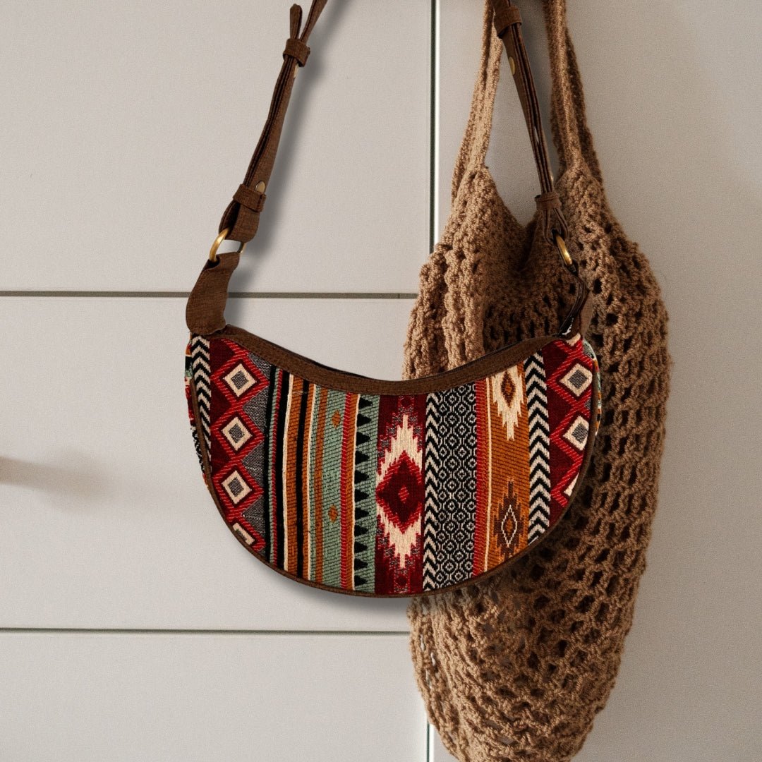 Jacquard Hobo Bag - Rich Browns (brown strap) - SHAMTAM.COM