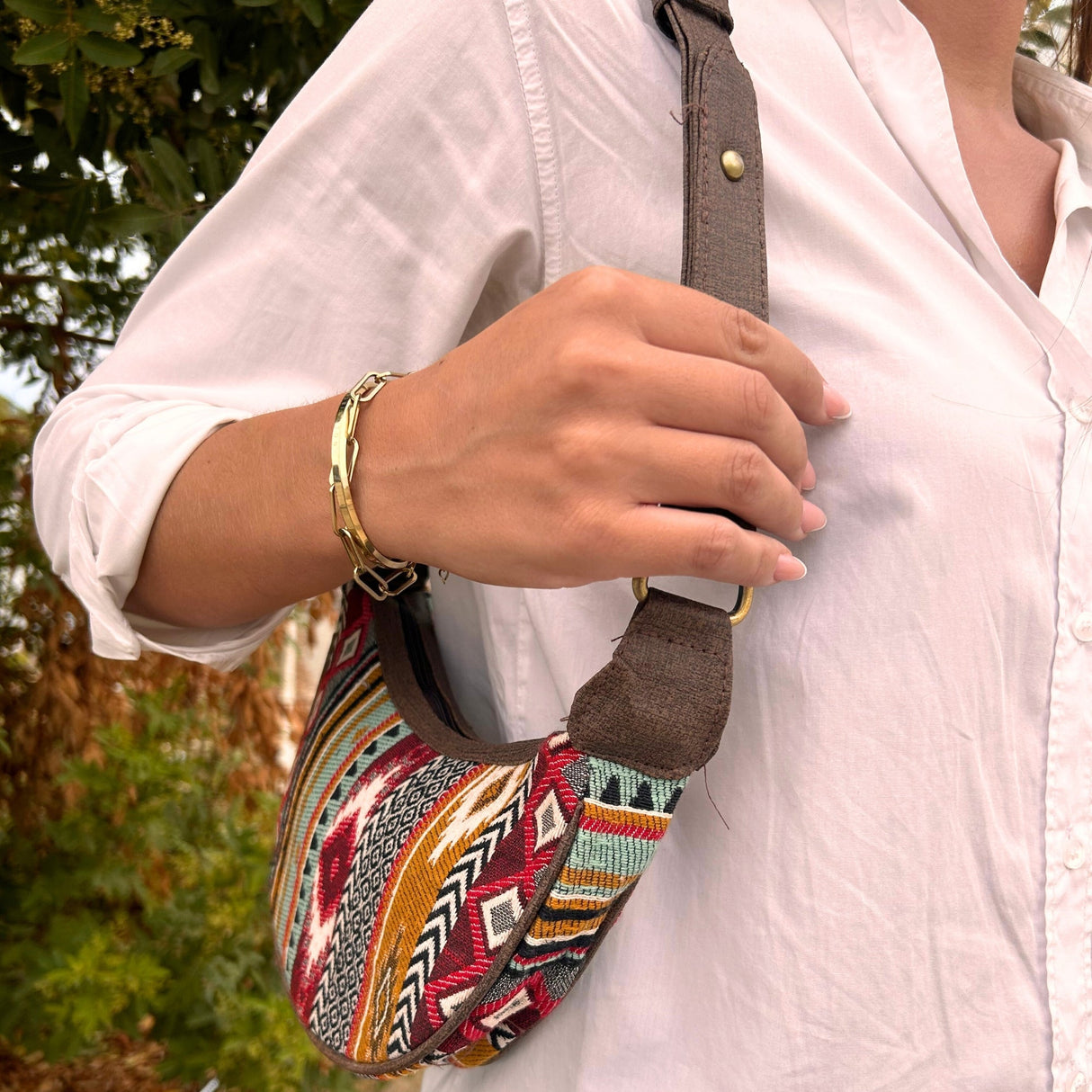 Jacquard Hobo Bag - Rich Browns (brown strap) - SHAMTAM.COM