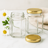 Jam Jar Hexagonal Glass Twist - Off Lid 150ml - SHAMTAM.COM