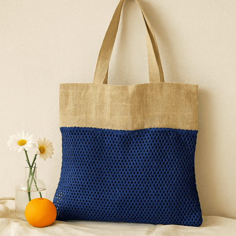 Jute and Cotton Tote Bag - Denim - SHAMTAM.COM