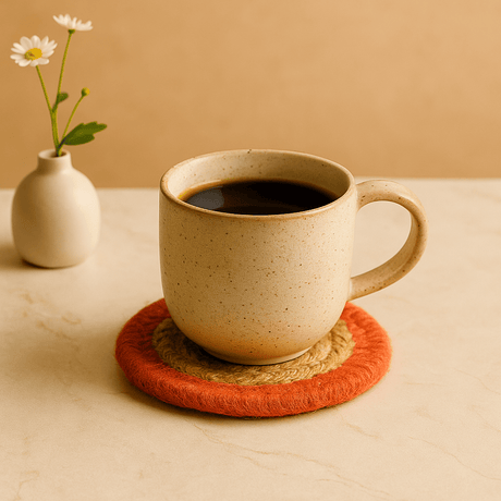 Jute Cotton Coasters 10cm Set 6 Mixed Colours - SHAMTAM.COM