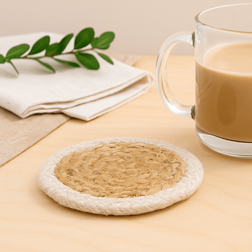 Sous-verres jute coton lot de 4 bordure ivoire