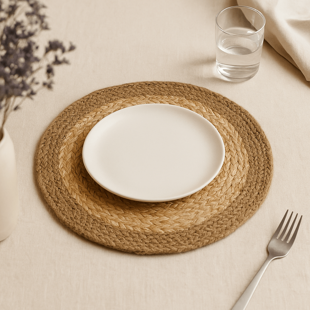 Jute Cotton Placemat 30cm Natural Border - SHAMTAM.COM