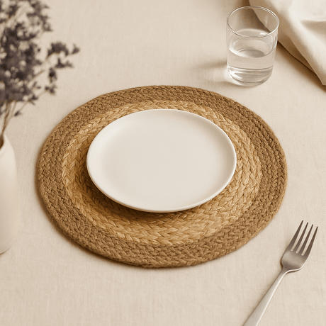 Jute Cotton Placemat 30cm Natural Border - SHAMTAM.COM