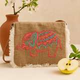 Jute Fringe Bag Elephant Embroidery - SHAMTAM.COM