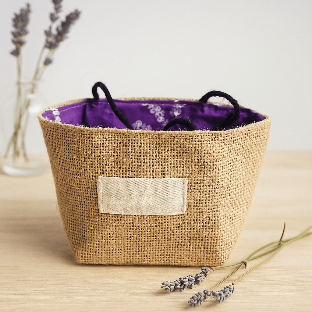 Jute Gift Bag Medium Lavender Cotton Lining - SHAMTAM.COM