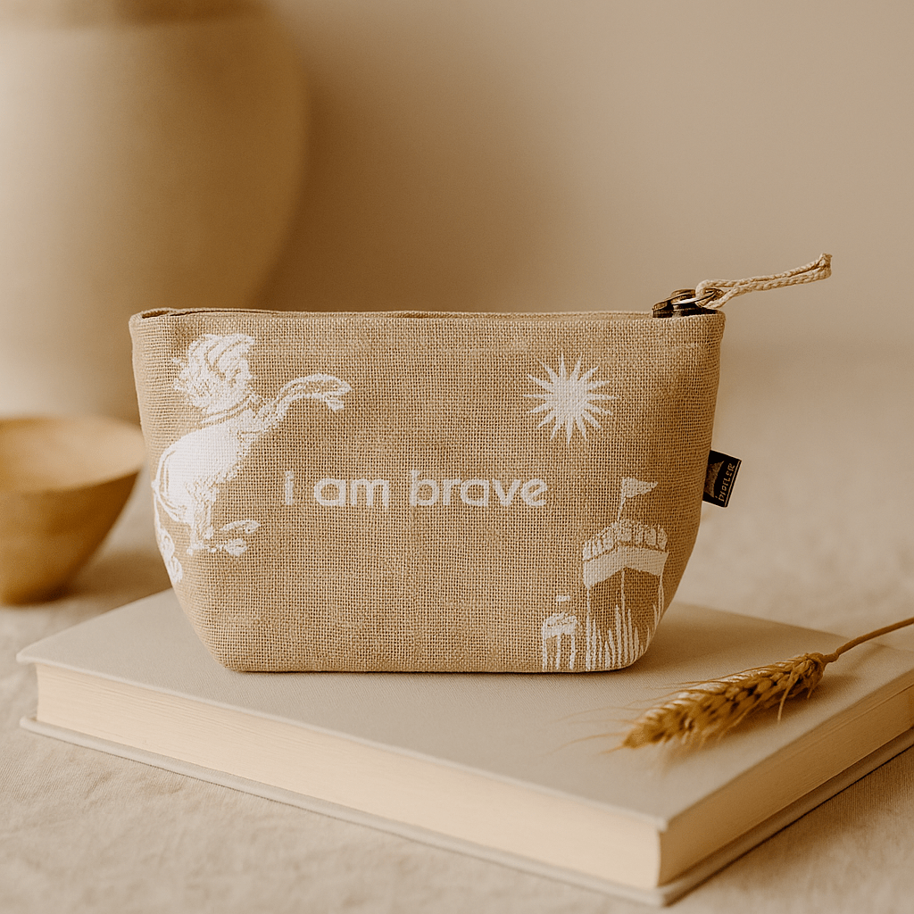 Jute Makeup Bag I Am Brave - SHAMTAM.COM