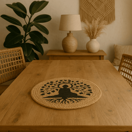 Natural Place Mat - Jute 30cm - Bodhi Tree Print - SHAMTAM.COM