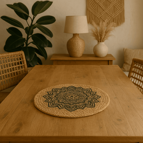 Natural Place Mat - Jute 30cm - Mandala Print - SHAMTAM.COM