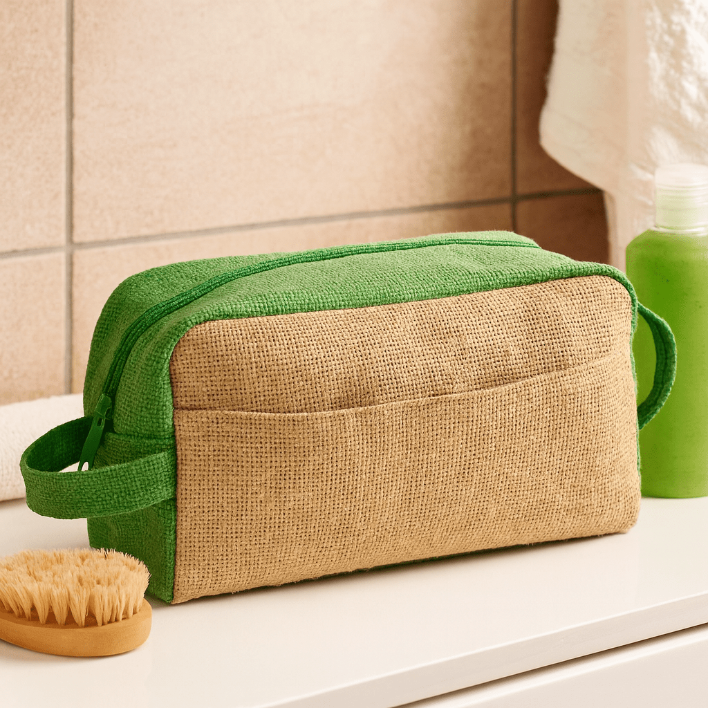 Jute Toiletry Bag - Natural and Green - SHAMTAM.COM