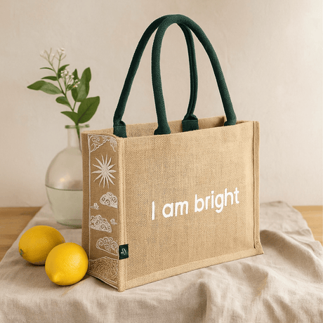 Jute Tote Bag, I Am Bright Hop Hare - SHAMTAM.COM